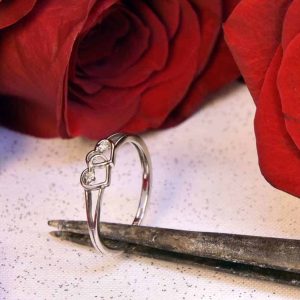 Silver Diamond Double Heart Ring