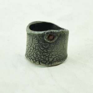 Silver textured garnet ring