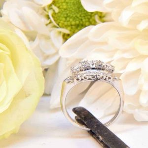 Platinum Antique Estate 3 Stone Diamond Engagement Ring with Melee Diamonds