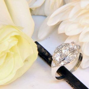 Platinum Antique Estate 3 Stone Diamond Engagement Ring with Melee Diamonds