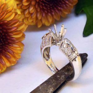 White Gold Diamond Engagement Ring Semi-Mount with Marquis Diamonds and Diamond Melee