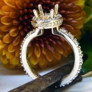 White Gold Diamond Engagement Ring Semi-Mount with Diamond Halo and Eternity Diamond Band