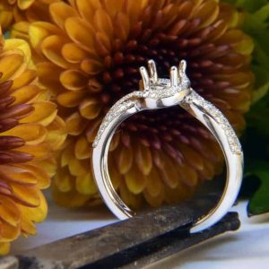 White Gold Diamond Engagement Ring Semi-Mount with Diamond Swirl Halo
