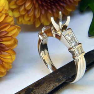 White Gold Diamond Engagement Ring Semi-Mount with Princess and Baguette Diamonds
