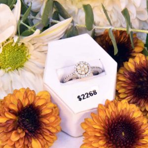 White Gold Yellow Diamond Cluster Ring with White Halo