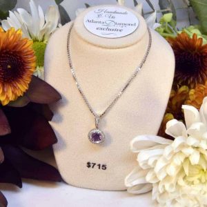 White Gold Amethyst and Diamond Necklace