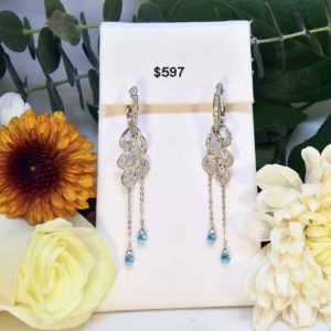 White Gold Diamond and Blue Topaz Earrings