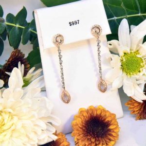 Rose and White Gold Diamond Dangle Earrings