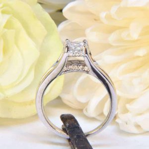 White Gold Princess Diamond Engagement Ring with Diamond Melee