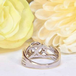 White Gold Diamond Egngagement Ring Semi-Mount with Woven Diamond Halo