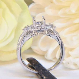 White Gold Diamond Egngagement Ring Semi-Mount with Woven Diamond Halo