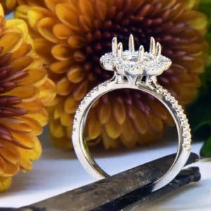 White Gold Diamond Engagement Ring Semi-Mount with Flower Diamond Halo