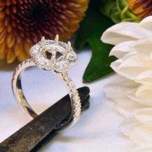 White Gold Diamond Engagement Ring Semi-Mount with Flower Diamond Halo