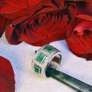 White Gold Emerald and Diamond Ring