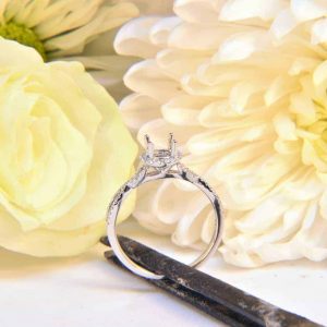 White Gold Diamond Engagement Ring Semi-Mount with Diamond Halo