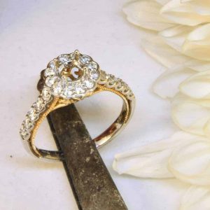 White and Yellow Gold Engagement Ring Sem-Mount with Diamond Halo