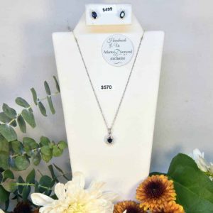 White Gold Sapphire and Diamond Earrings and Necklace