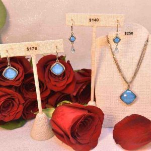 Silver Turquoise Doublet and Blue Topaz Earrings and Necklace