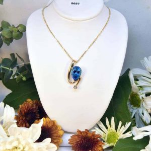 Yellow Gold Blue Topaz and Diamond Necklace