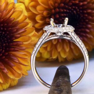 White Gold Diamond Engagement Ring Semi-Mount with Diamond Halo