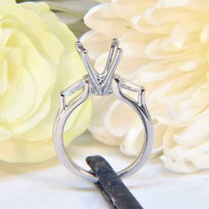 Platinum Diamond Engagement Ring Semi-Mount with Baguette Side Stones
