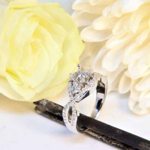 White Gold 3-Stone Diamond Engagement Ring Semi-Mount with Infinity Helix Diamond Melee