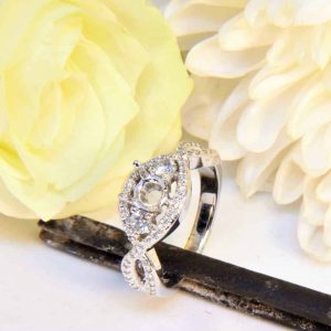 White Gold 3-Stone Diamond Engagement Ring Semi-Mount with Infinity Helix Diamond Melee