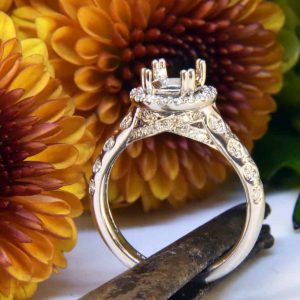 White Gold Diamond Engagement Ring Semi-Mount with Diamond Halo