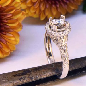 White Gold Diamond Engagement Ring Semi-Mount with Diamond Halo