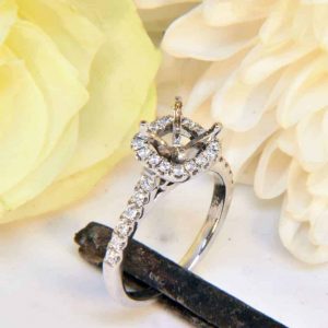 White Gold Diamond Engagement Ring Semi-Mount with Cushion-Shaped Diamond Halo