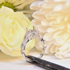White Gold Diamond Engagement Ring Semi-Mount with Diamond Inifnity Helix and Diamond Halo