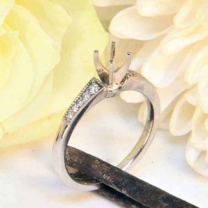 White Gold Diamond Melee Engagement Ring Semi-Mount