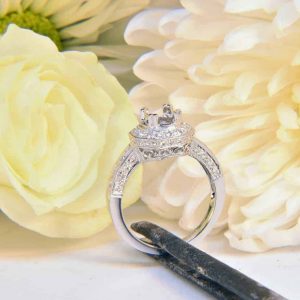 White Gold Diamond Engagement Ring Semi-Mount with Octagonal Halo