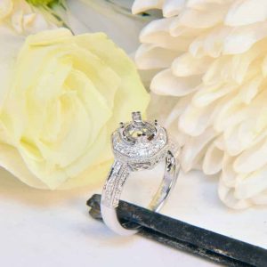 White Gold Diamond Engagement Ring Semi-Mount with Octagonal Halo