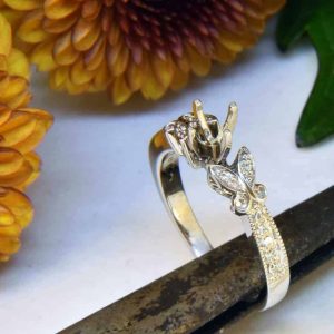 White Gold Butterfly Diamond Engagement Ring Semi-Mount