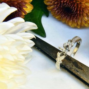 White Gold Butterfly Diamond Engagement Ring Semi-Mount