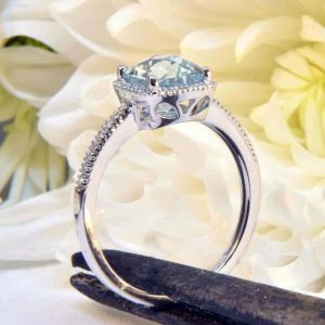 White Gold Aquamarine and Diamond Engagement Ring