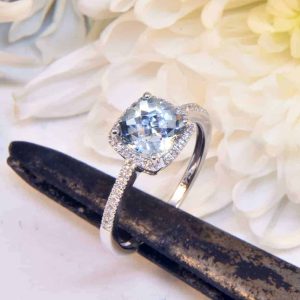 White Gold Aquamarine and Diamond Engagement Ring