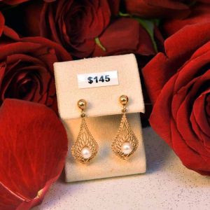 Yellow Gold Pearl Filigree Earrings