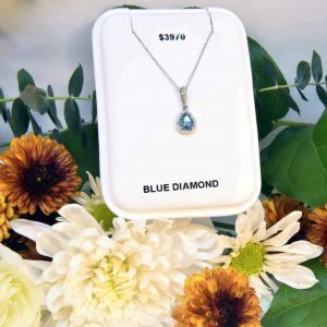 White Gold Blue Diamond and White Diamond Necklace