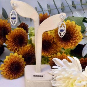White Gold Vintage Art Deco Style Sapphire and Diamond Earrings
