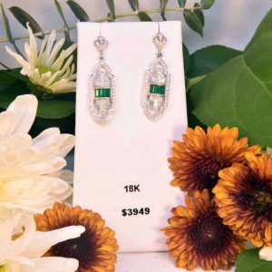 Vintage Style Emerald and Diamond Earrings