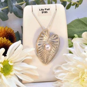 Sterling Silver Pearl Lily Pad Necklace
