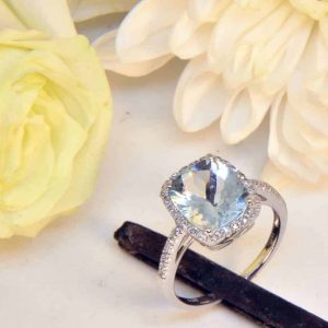 White Gold Aquamarine and Diamond Ring