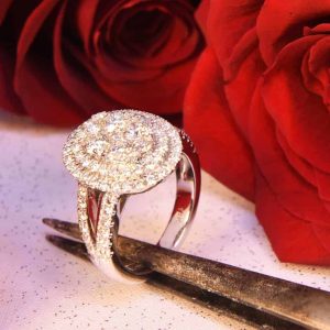 White Gold Oval Diamond Cluster Ring