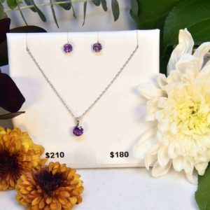 White Gold Amethyst Earrings and Necklace