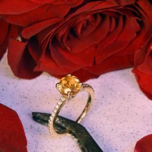 Yellow Gold Citrine and Diamond Ring