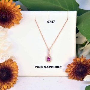Rose Gold Pink Sapphire and White Diamond Necklace