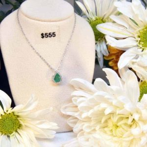 White Gold Emerald and Diamond Necklace