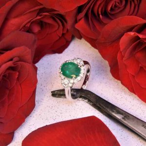 White Gold Emerald and Diamond Ring